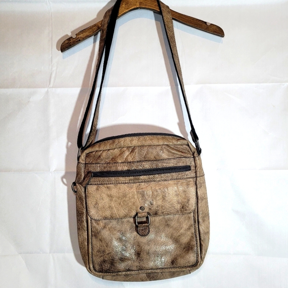 JACK GEORGES Leather Distressed Brown Crossbody Messenger Bag